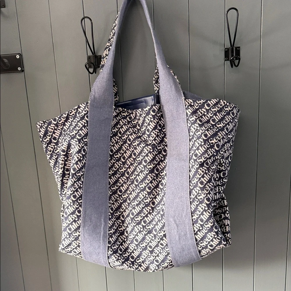 See By Chloe Navy and Cream Logo Tote - Picture 4 of 6